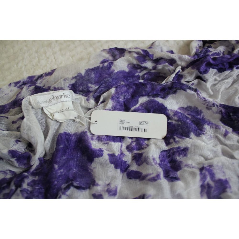 Charming Charlie's Eternity scarf  31 1/2 x 20 1/2 white and purple tie dye eter